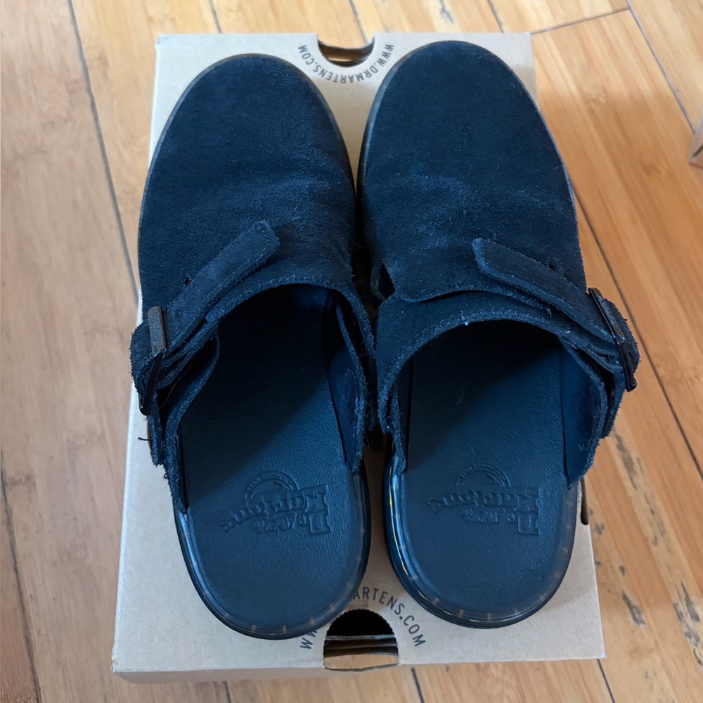 Dr. Martens Black Suede Carlson Slip-On Clogs